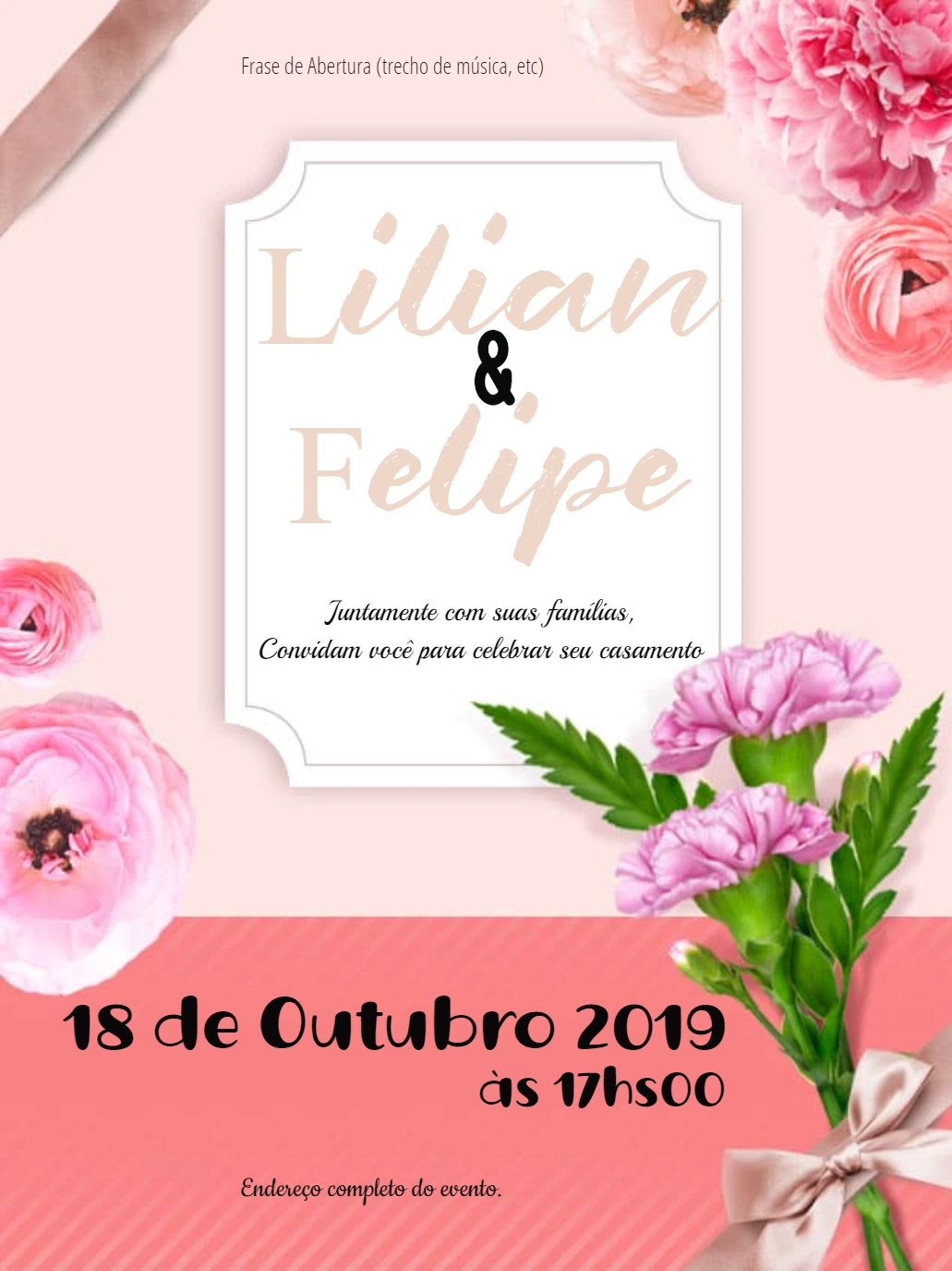 Convite de Casamento Floral Romântico para Editar Online