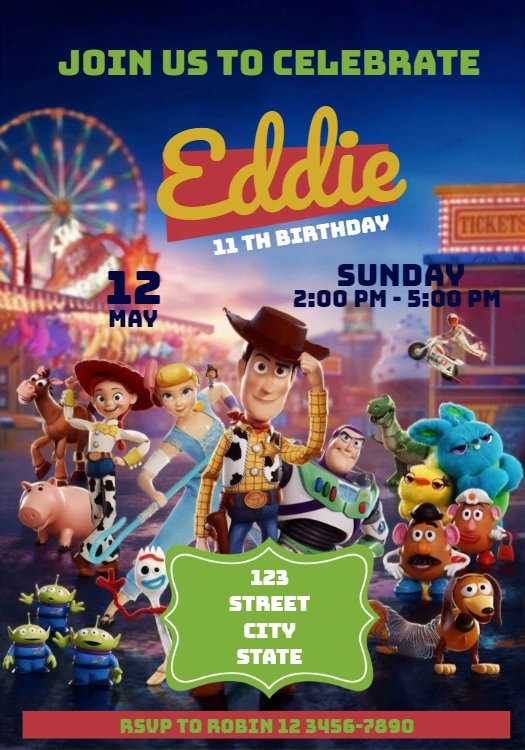 Toy Story Birthday Invitation with Characters to Edit Online