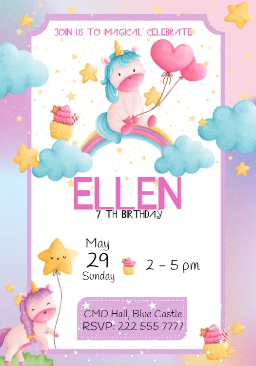 Magical Unicorn Birthday Invitation to Edit Online