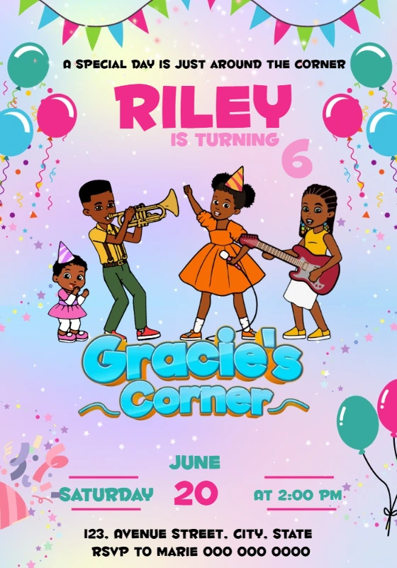 Gracie's Corner Birthday Invitation to Edit Online