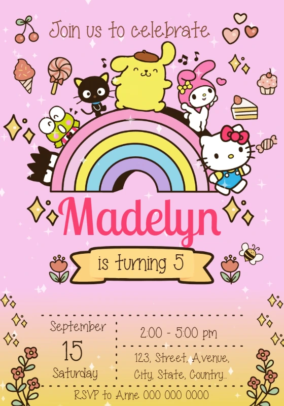 Sanrio Characters Birthday Invitation to Edit Online