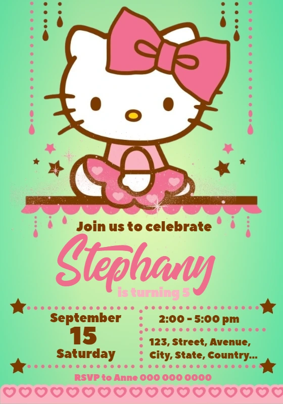 Hello Kitty Birthday Invitation Template to Edit Online