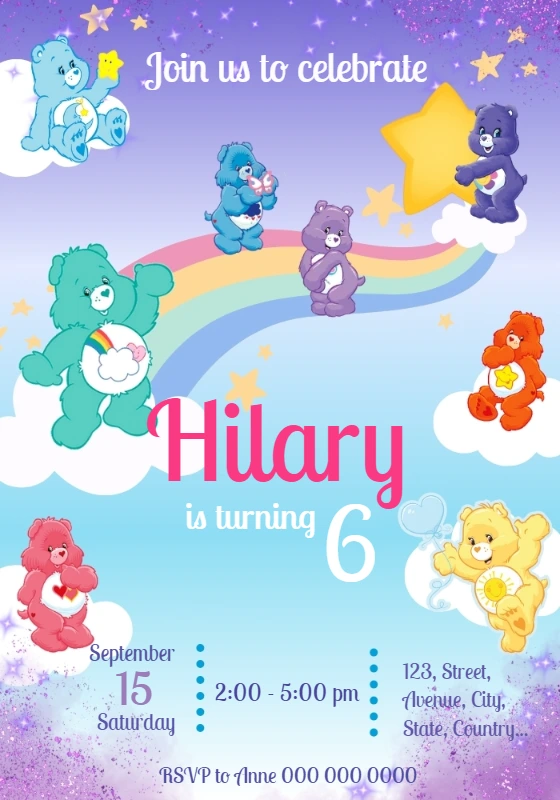 Care Bears Birthday Invitation Editable Online