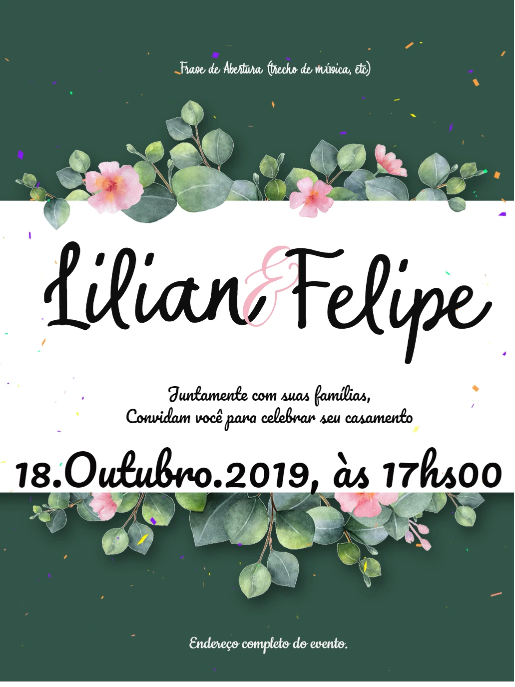 Convite de Casamento Floral com Eucalipto para Editar