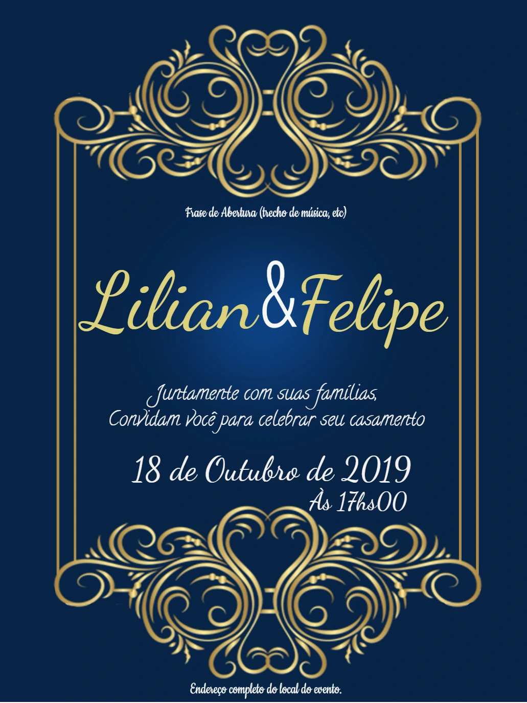 Convite de Casamento Clássico com Arabescos para Editar Online