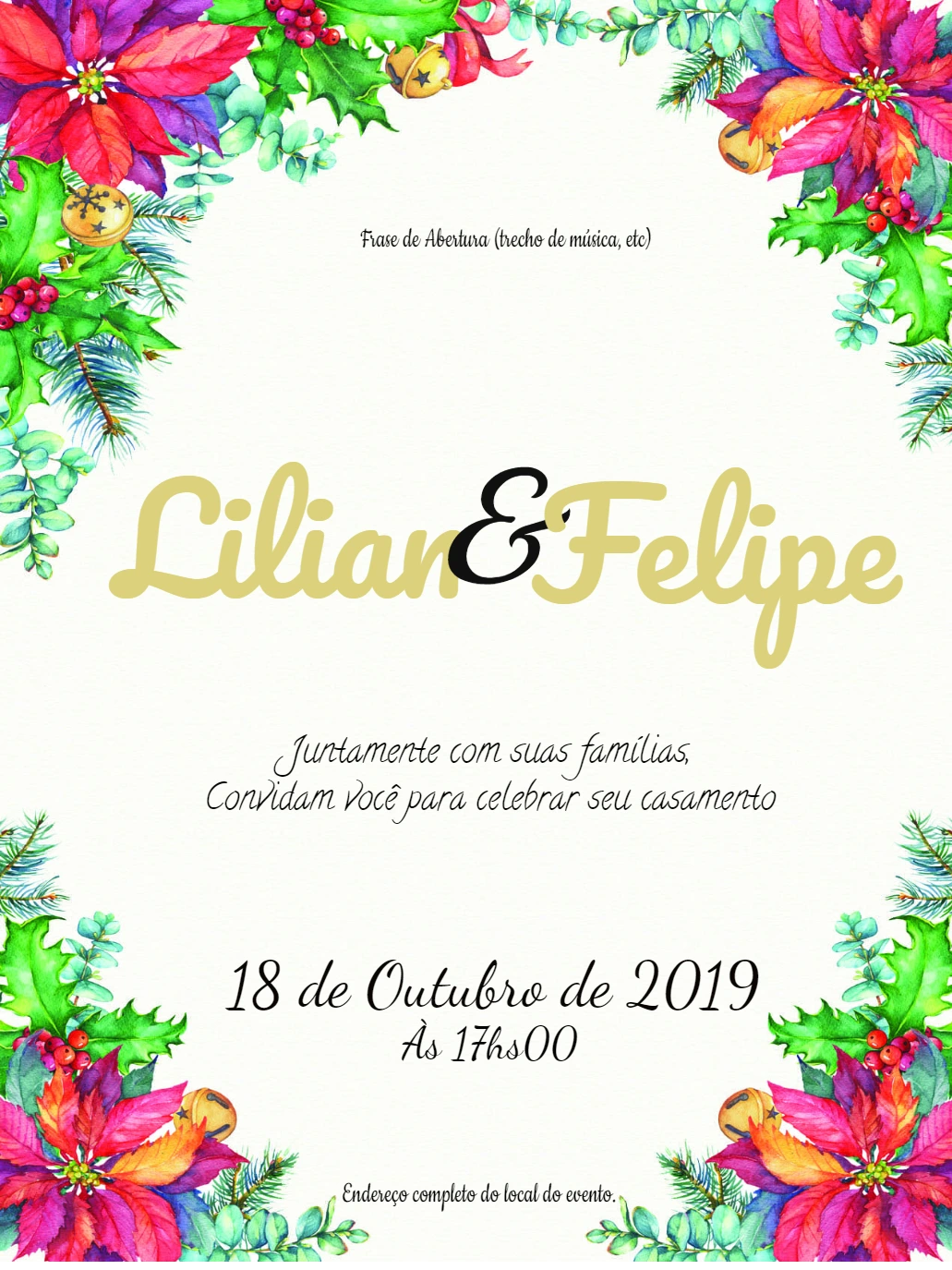 Convite de Casamento Floral Natalino para Editar Online