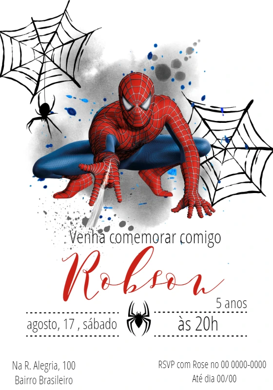 Convite de Aniversário Homem Aranha para Editar Online