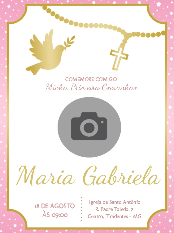 Convite de Primeira Comunhão com foto para Editar Online