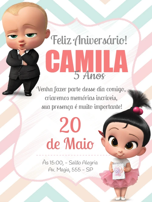 Convite Aniversário Poderoso Chefinho e Chefinha para Editar