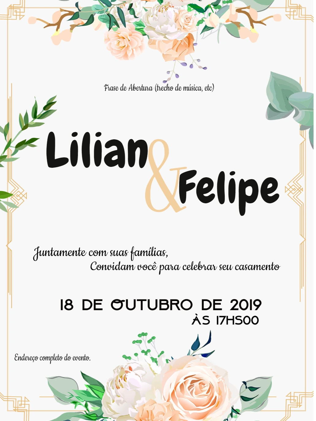 Convite de Casamento Floral Elegante para Editar Online