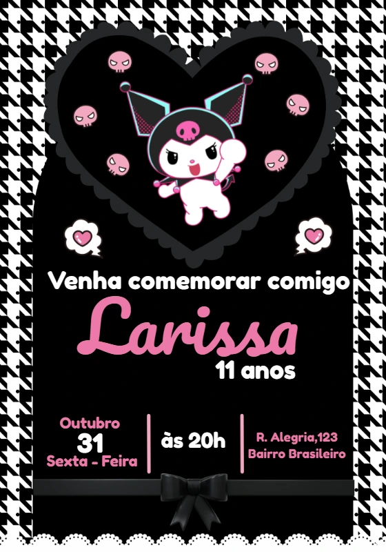 Convite de Aniversário Kuromi para Editar Online