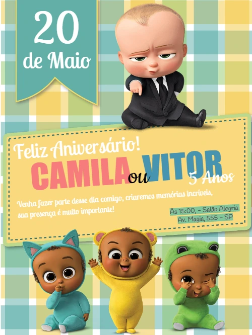 Convite Aniversário Poderoso Chefinho para Editar Online