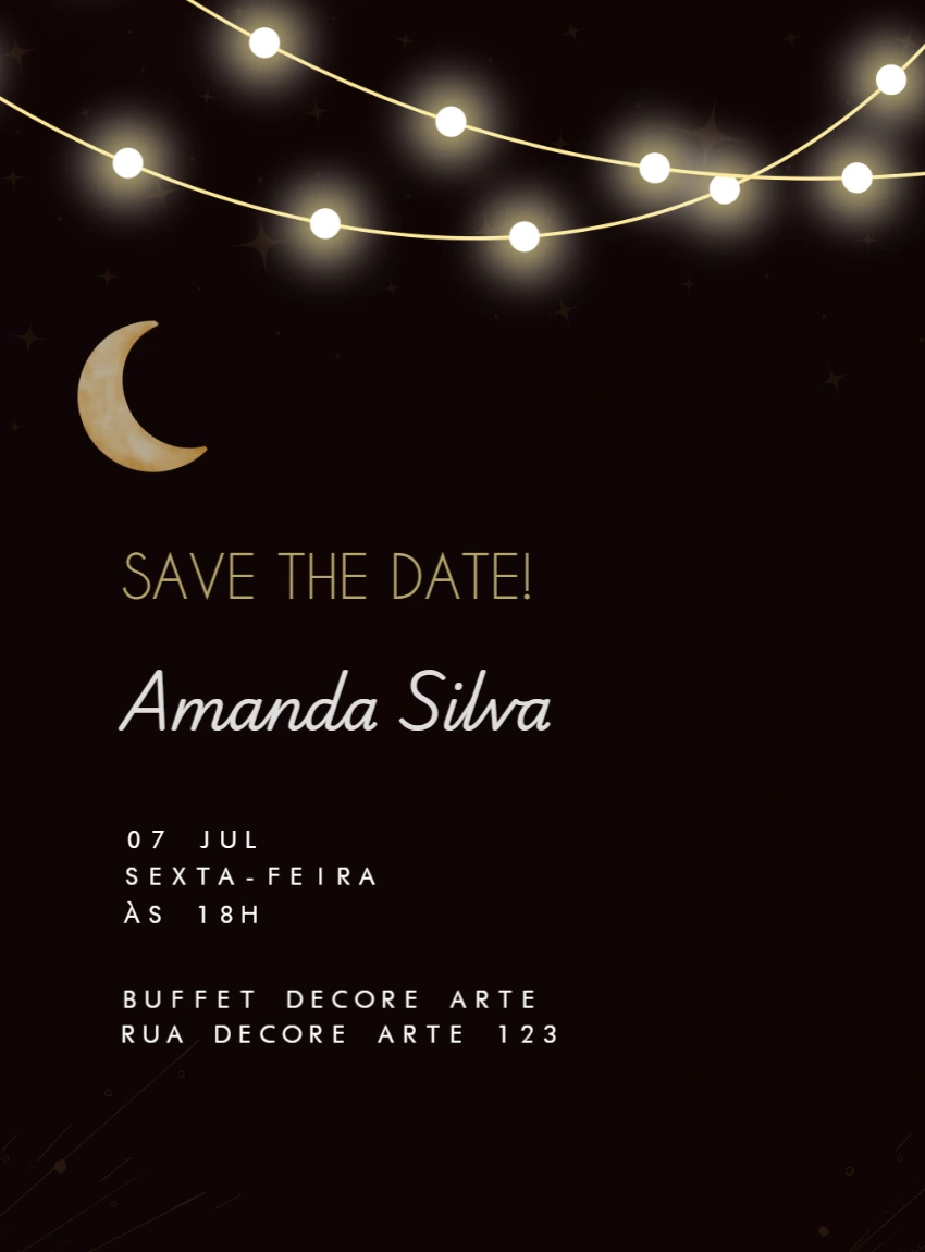 Convite Aniversário Céu Estrelado com Luzes para Editar