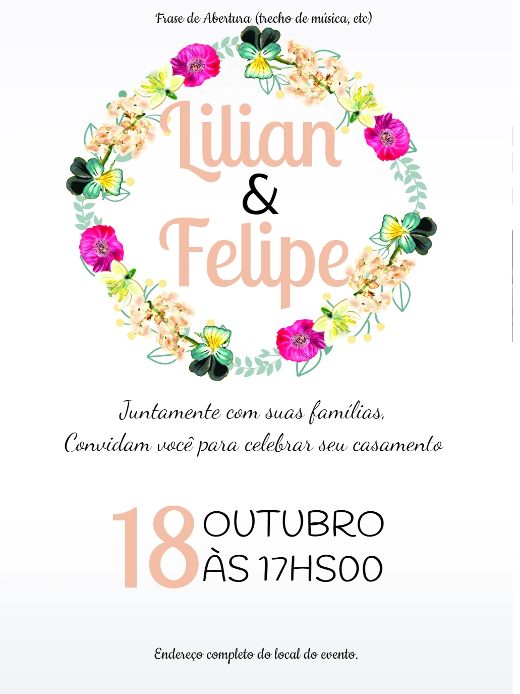 Convite de Casamento Floral Delicado para Editar Online