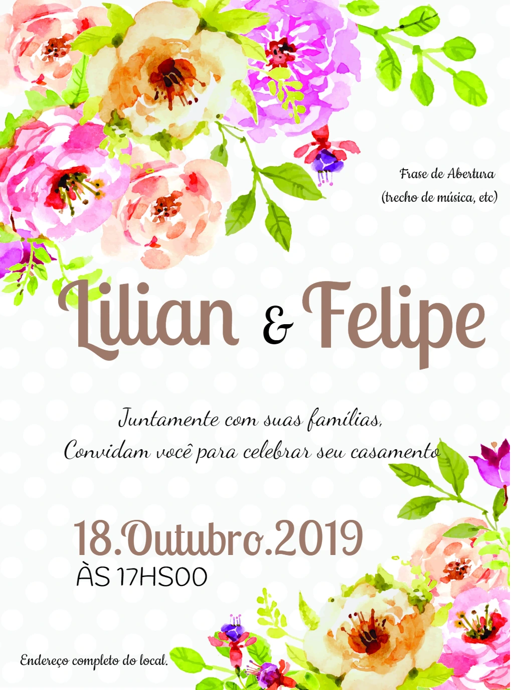 Convite de Casamento Floral Aquarela para Editar Online