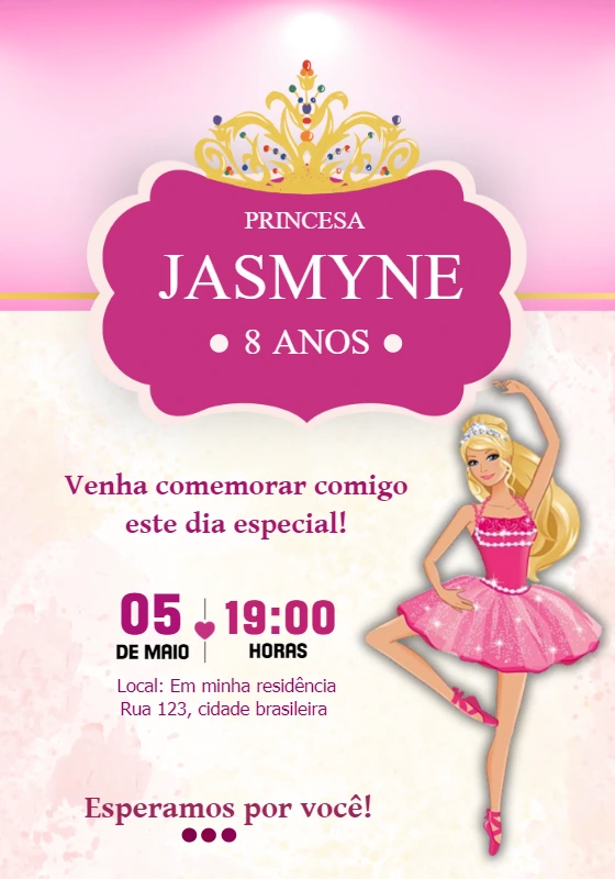 Convite Aniversário Barbie Bailarina para Editar Online