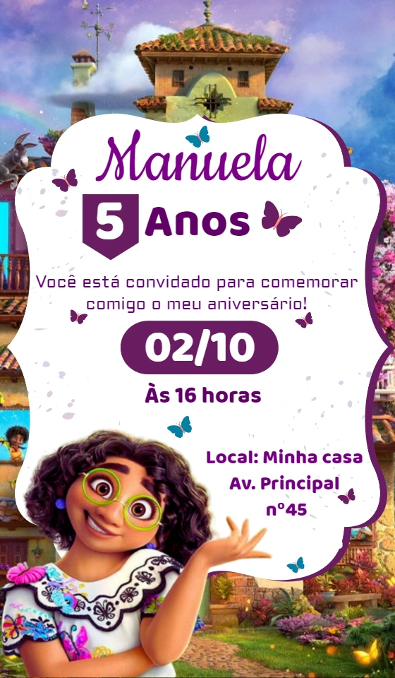 Convite de Aniversário Encanto com Mirabel para Editar Online
