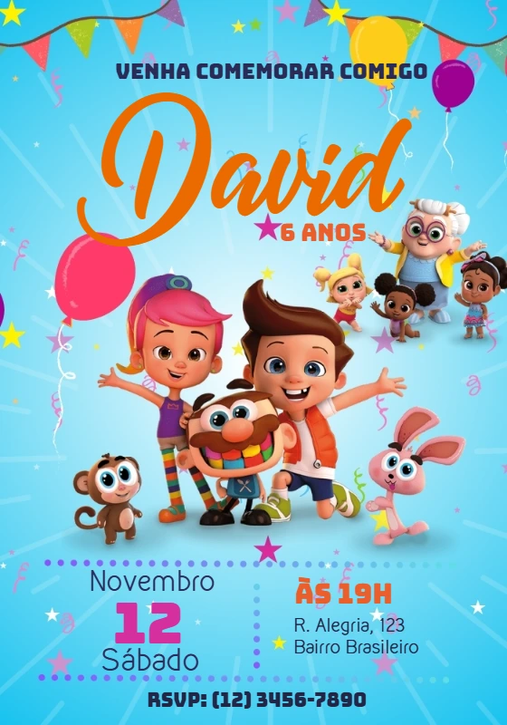 Convite Aniversário João Comilão com Personagens para Editar