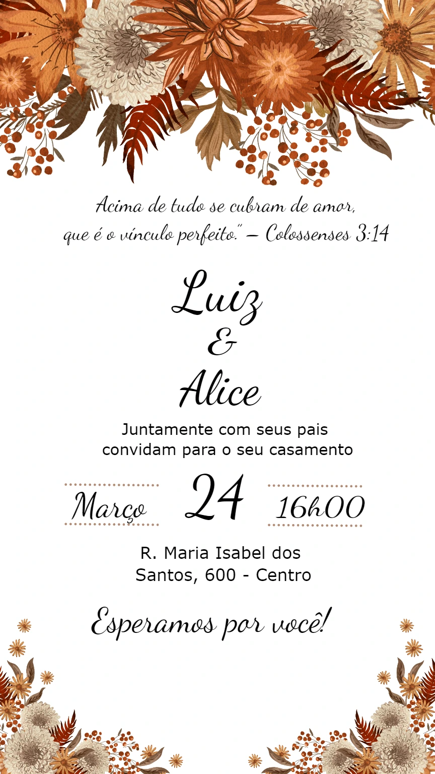 Convite de Casamento Floral Terracota para Editar Online