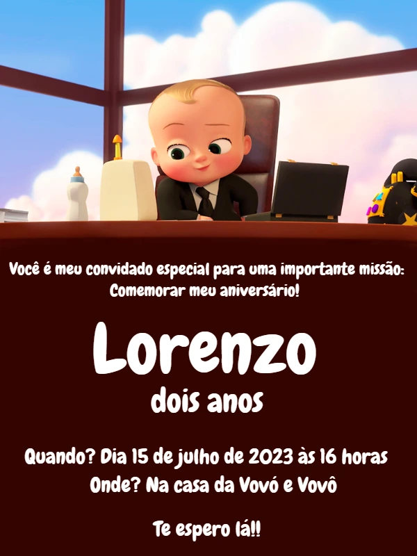 Convite Aniversário Poderoso Chefinho para Editar Online