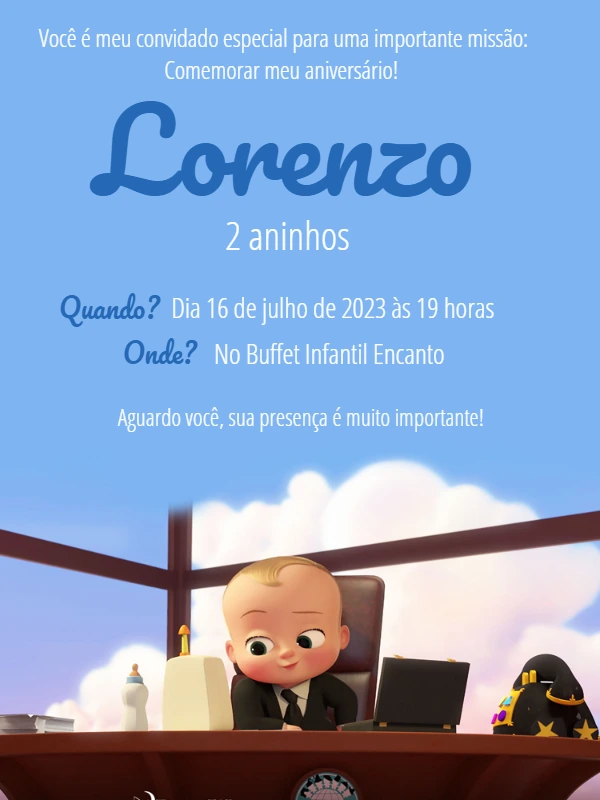 Convite Aniversário Poderoso Chefinho para Editar Online