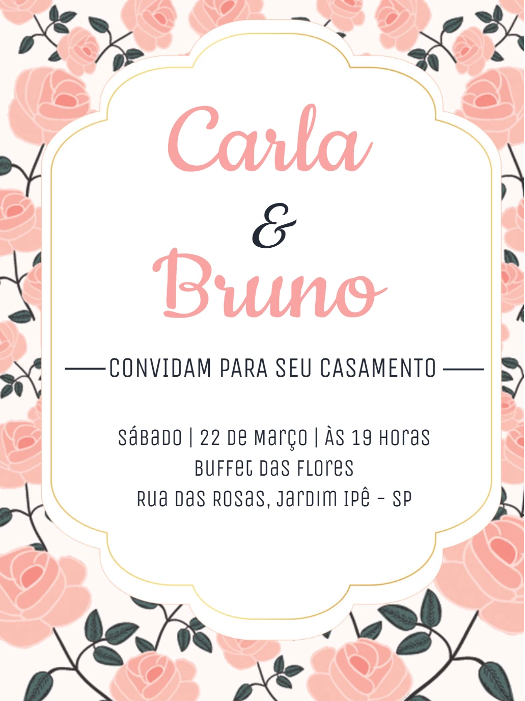 Convite de Casamento Floral Rosa para Editar Online