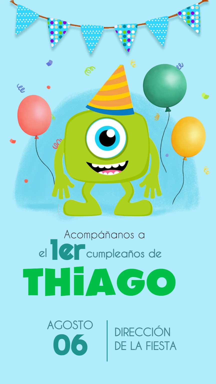 Invitación de Cumpleaños de Monstruos para Editar Online