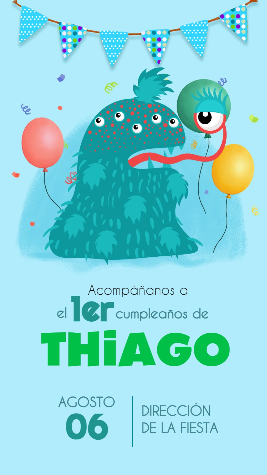 Invitación de Cumpleaños de Monstruos para Editar Online