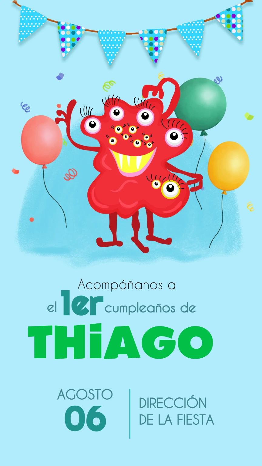 Invitación de Cumpleaños de Monstruos para Editar Online
