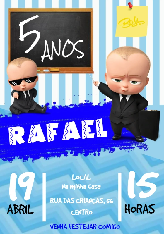 Convite de Aniversário Poderoso Chefinho para Editar Online