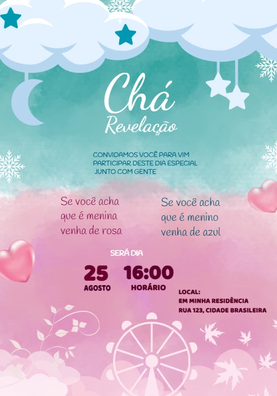 Convite Chá Revelação Nuvens e Roda Gigante para Editar