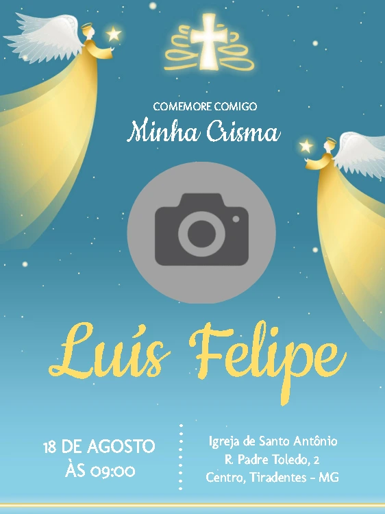 Convite de Crisma com Foto e Anjos para Editar Online