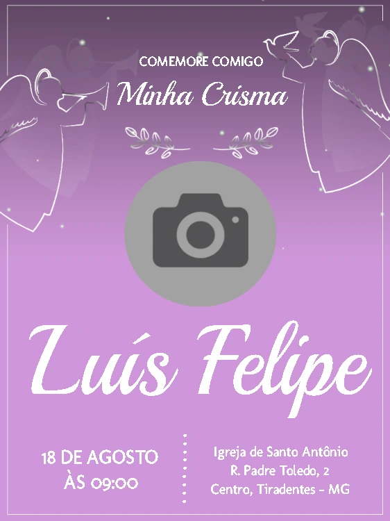 Convite de Crisma com Foto Roxo para Editar Online