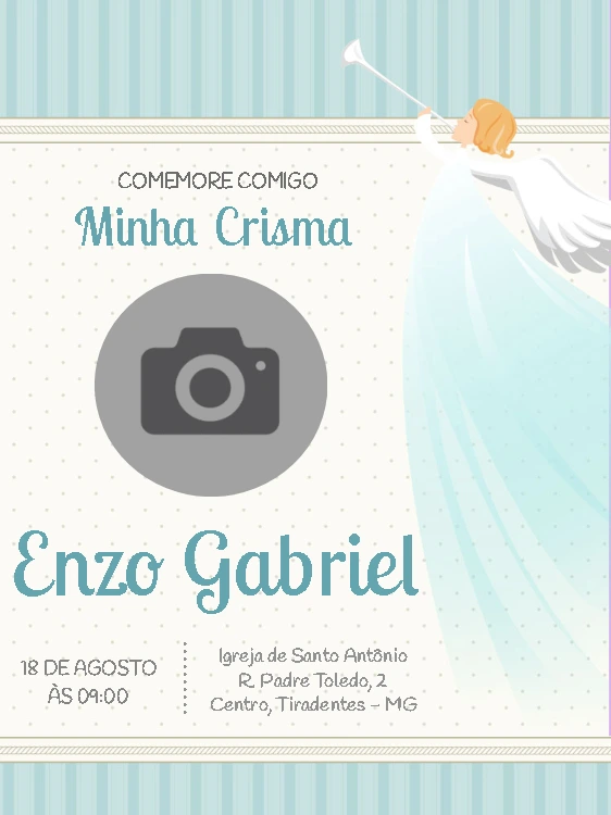 Convite de Crisma com Foto e Anjo para Editar Online