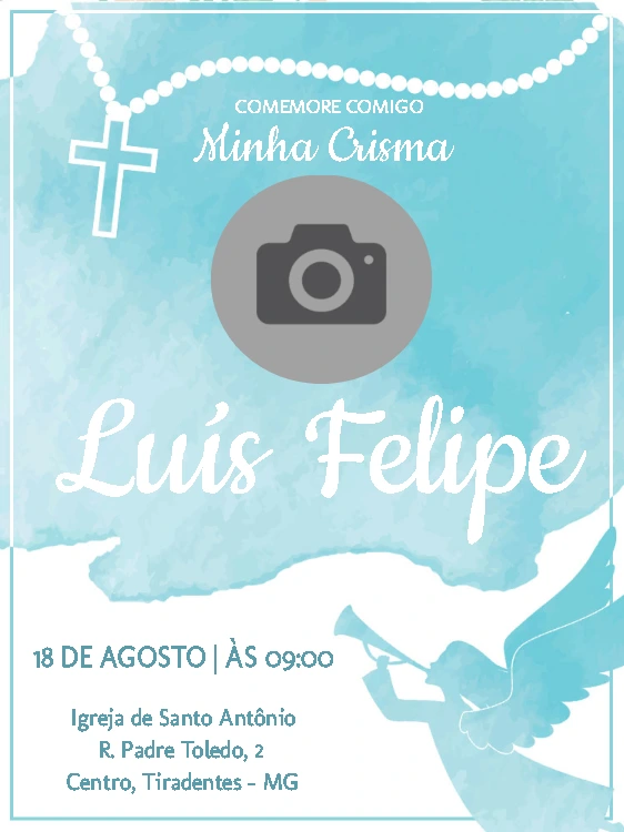 Convite de Crisma com Foto Aquarela para Editar Online