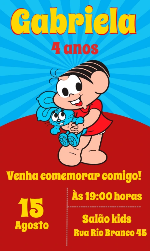 Convite Aniversário Turma da Mônica para Editar Online