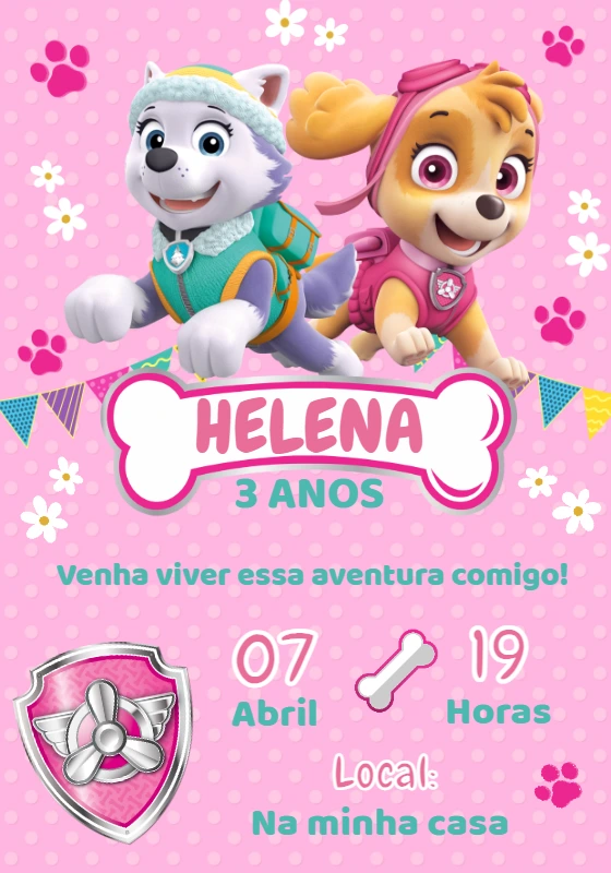 Convite Patrulha Canina Menina com Skye e Everest para Editar