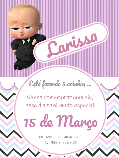 Convite Aniversário Poderoso Chefinho Menina para Editar Online