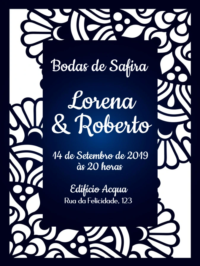 Convite Bodas de Safira Elegante para Editar Online