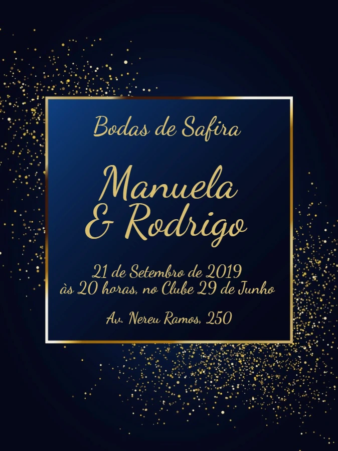 Convite Bodas de Safira Azul e Dourado para Editar Online