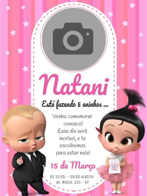 Convite O Poderoso Chefinho Menina com Foto para Editar Online