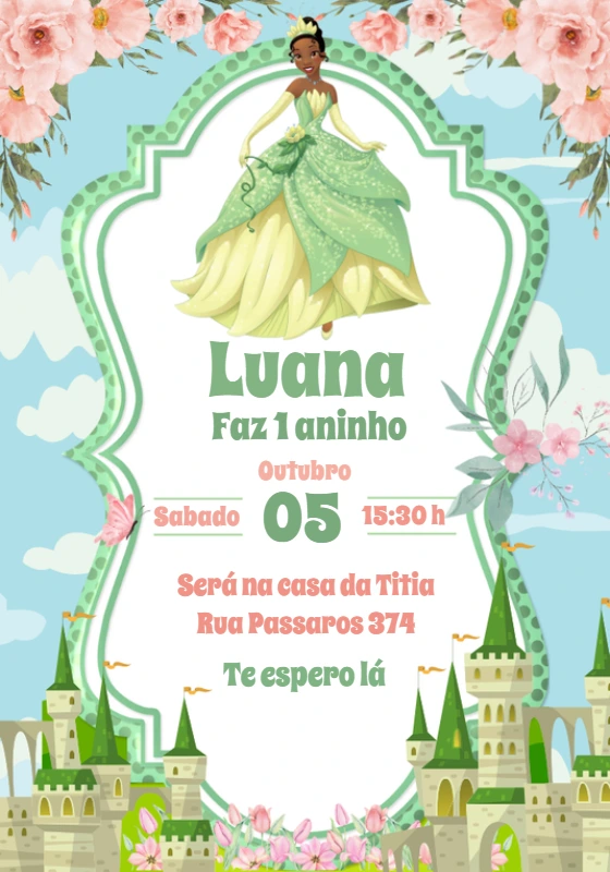 Convite Aniversário Princesa Tiana para Editar Online