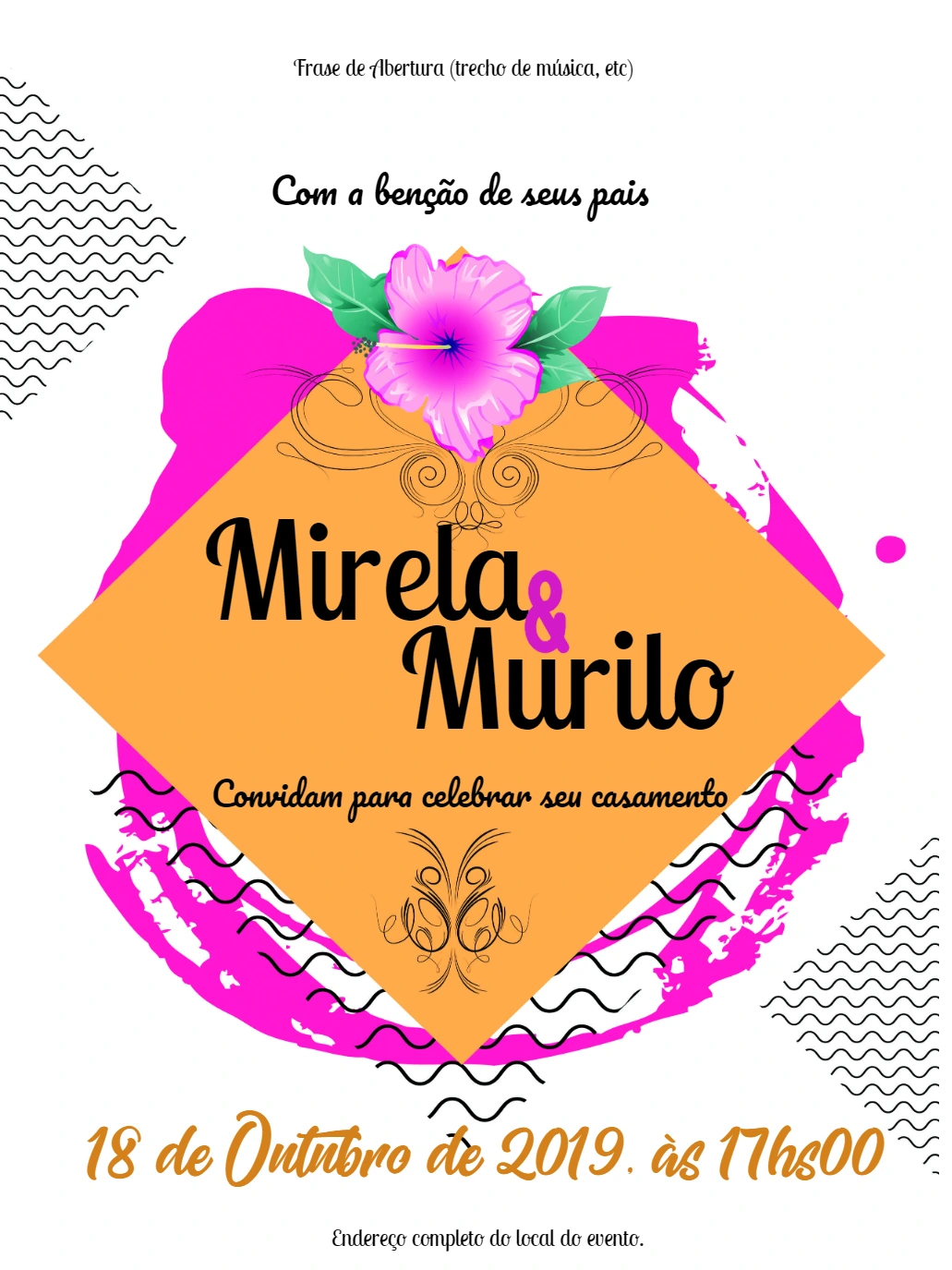 Convite de Casamento Moderno com Flor de Hibisco para Editar