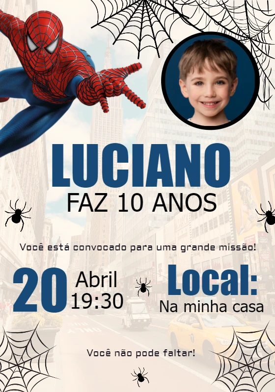Convite Aniversário Homem Aranha com Foto para Editar Online