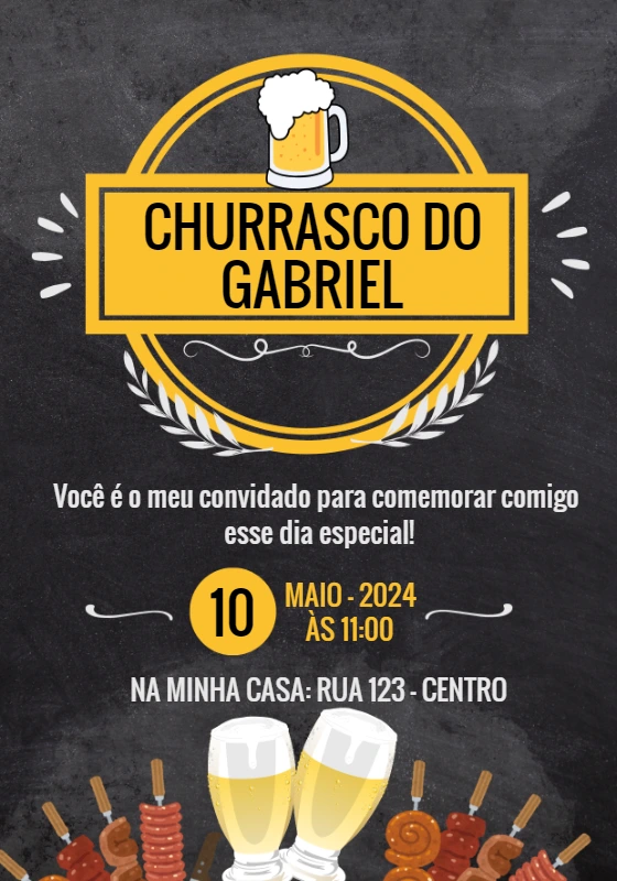 Convite de Aniversário Churrasco Estilo Lousa para Editar
