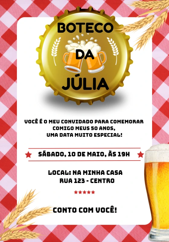 Convite Aniversário Tema Boteco para Editar e Imprimir