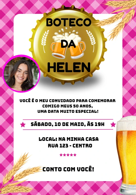Convite de Aniversário Boteco com Foto para Editar Online