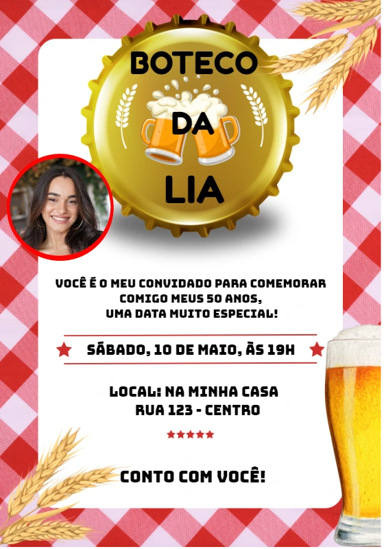 Convite de Aniversário Boteco com Foto para Editar Online