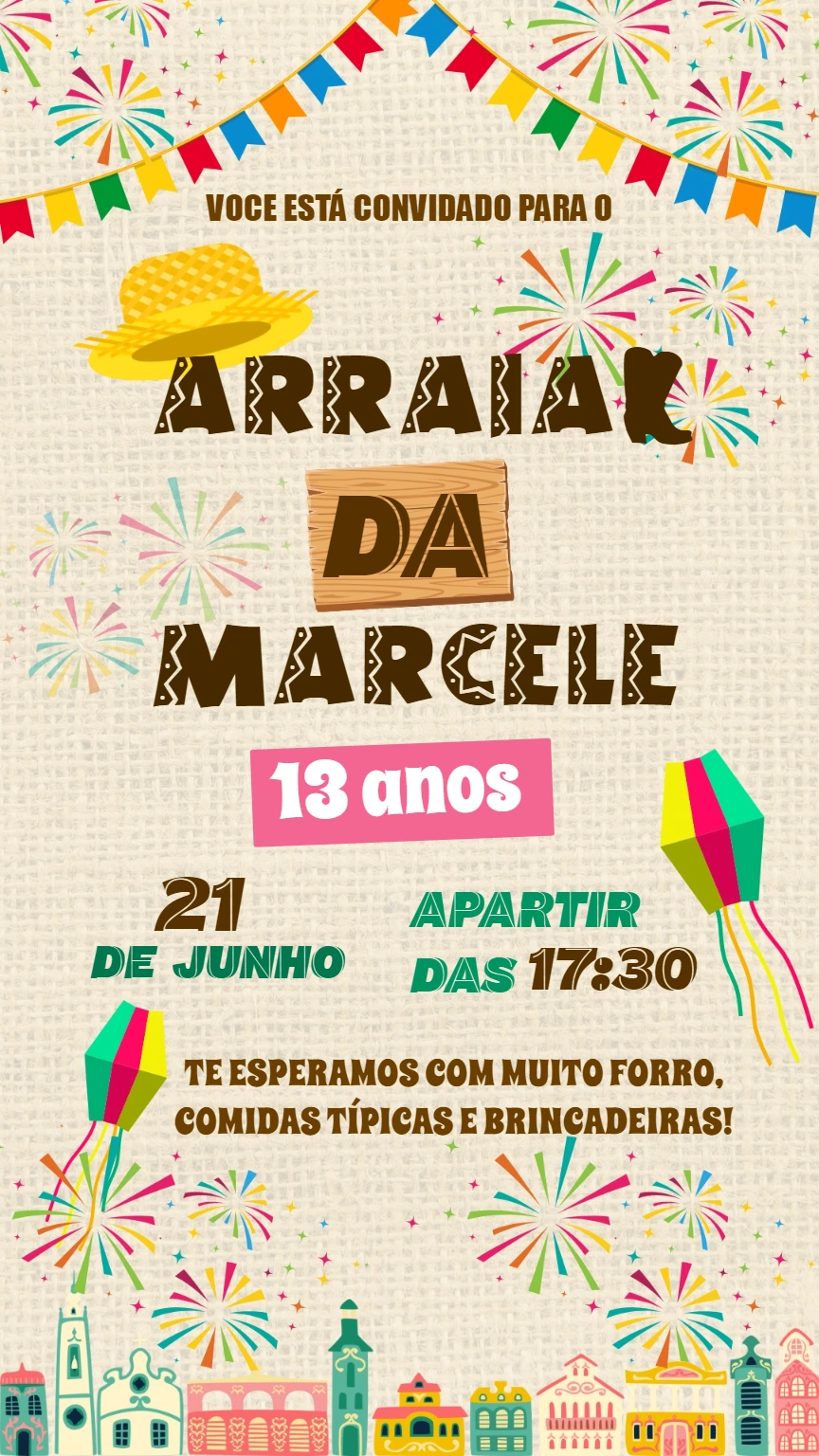 Convite Aniversário Festa Junina Típico para Editar Online
