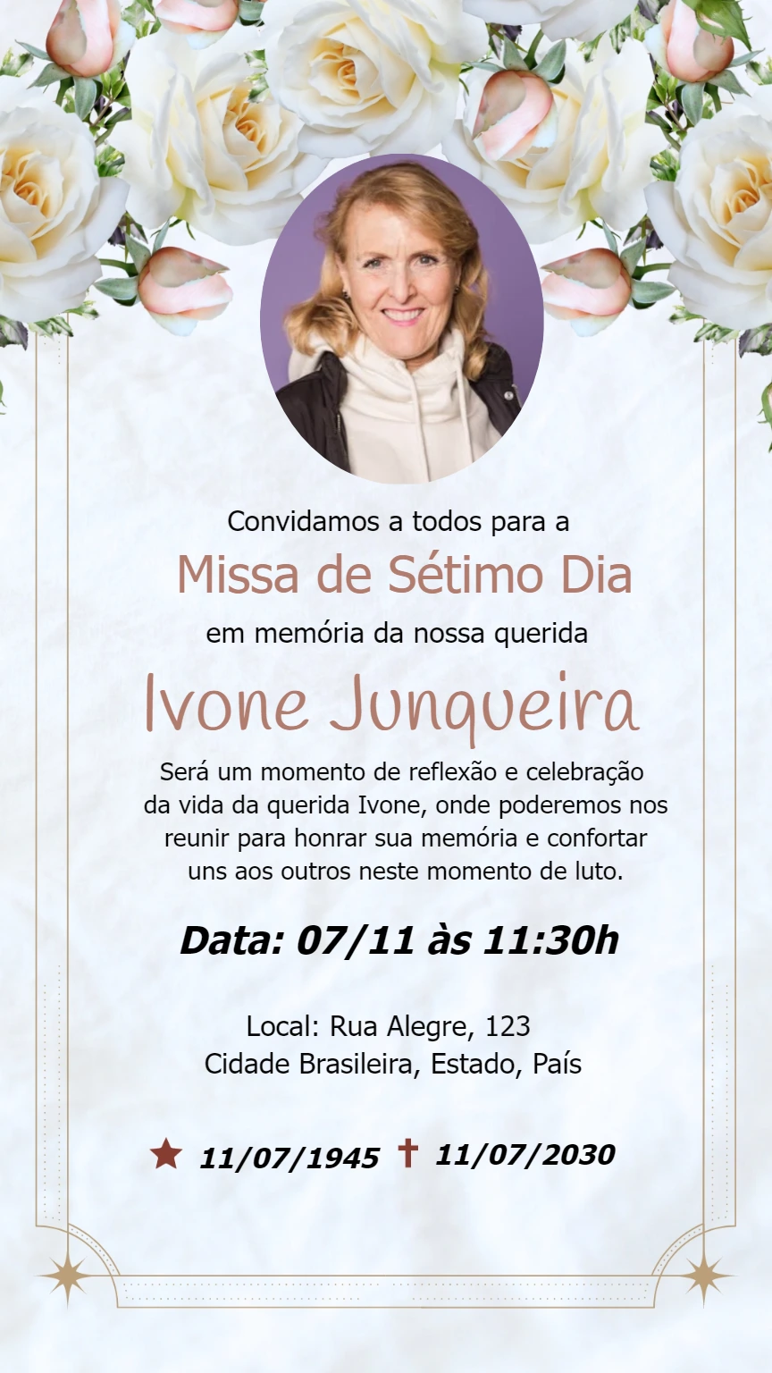 Convite Missa de Sétimo Dia com Foto Floral para Editar Online